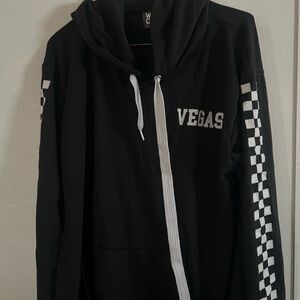 Black Hoodie with Checkered Sleeves